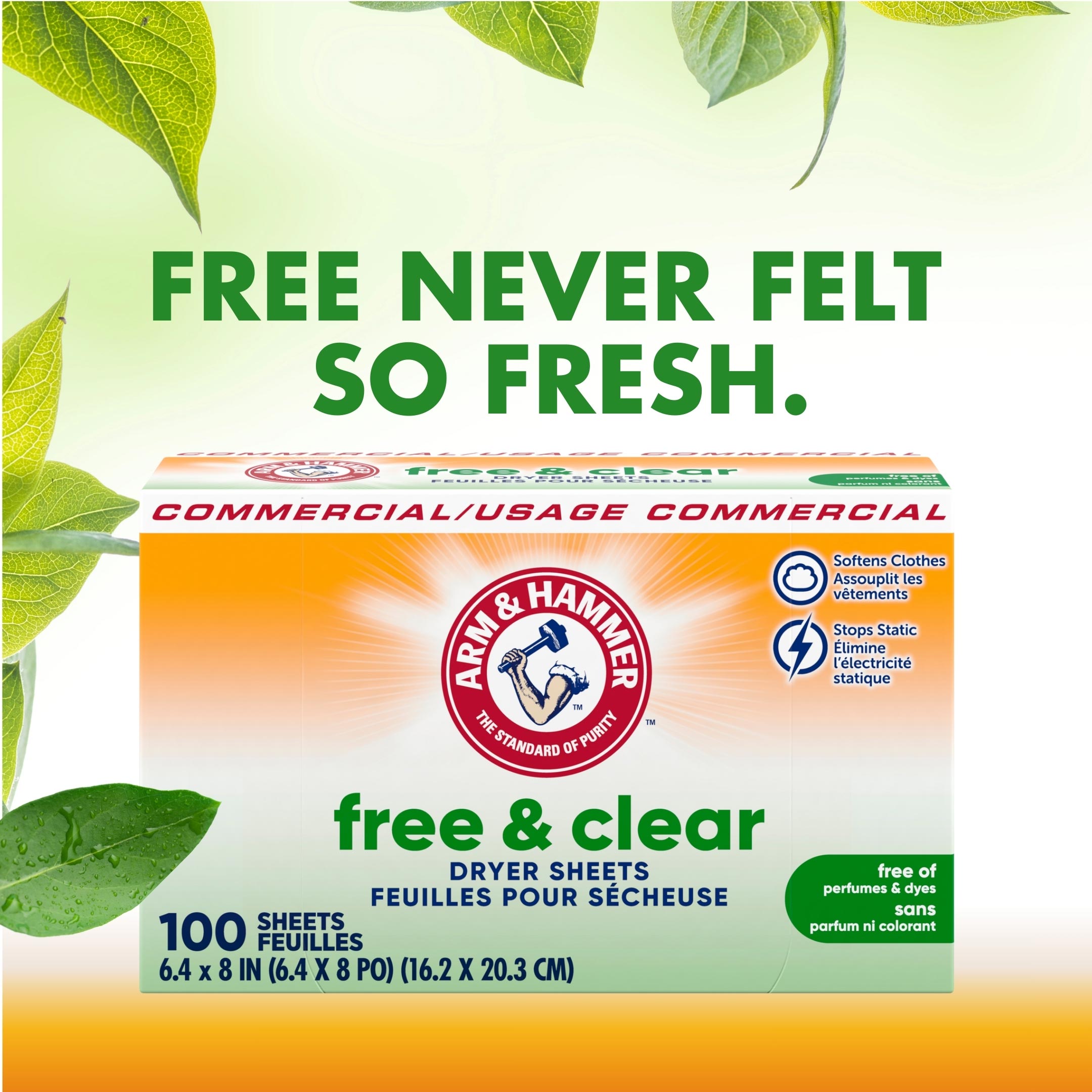 ARM & HAMMER™ Free & Clear Dryer Sheets - Free never felt so fresh