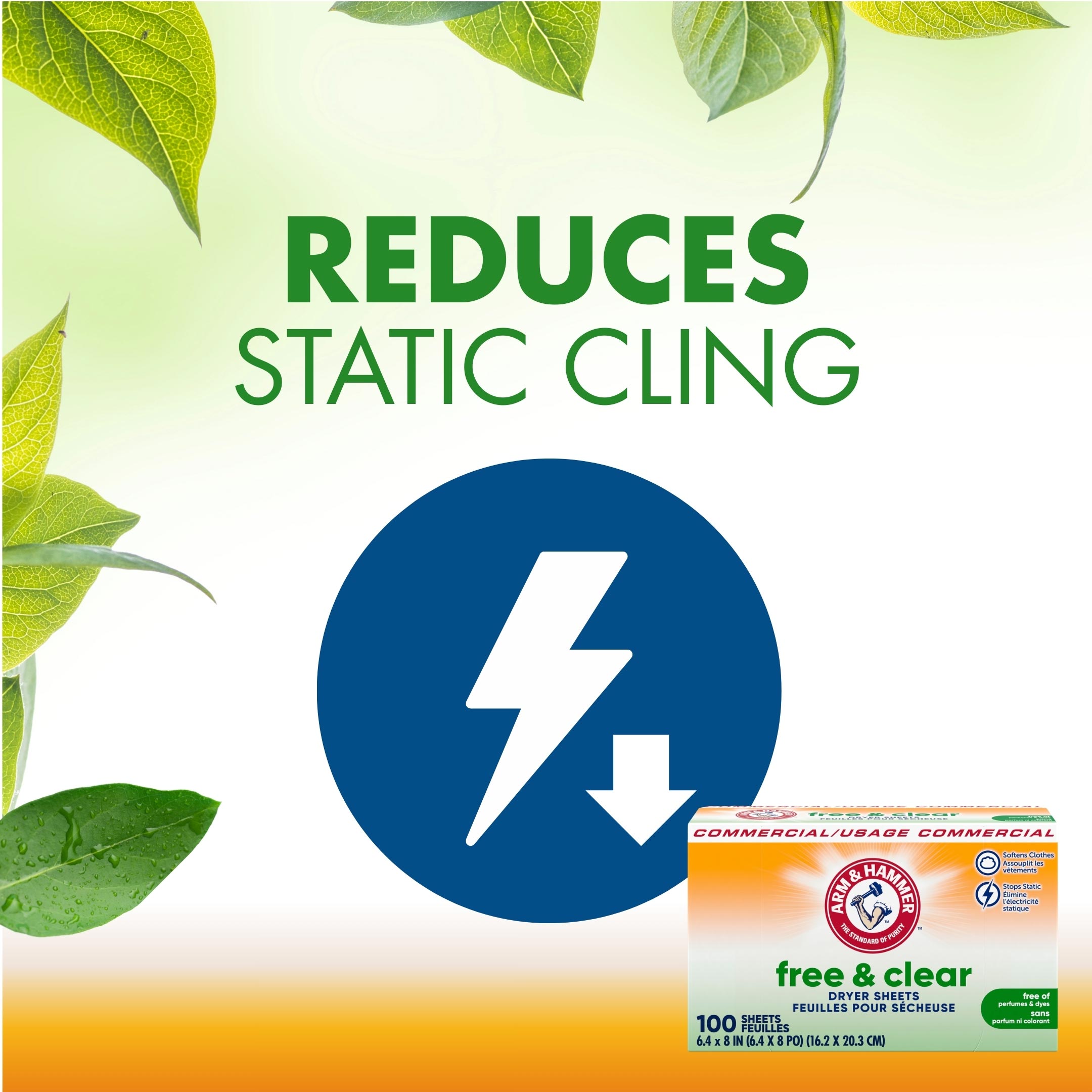 ARM & HAMMER™ Free & Clear Dryer Sheets - Reduces static cling