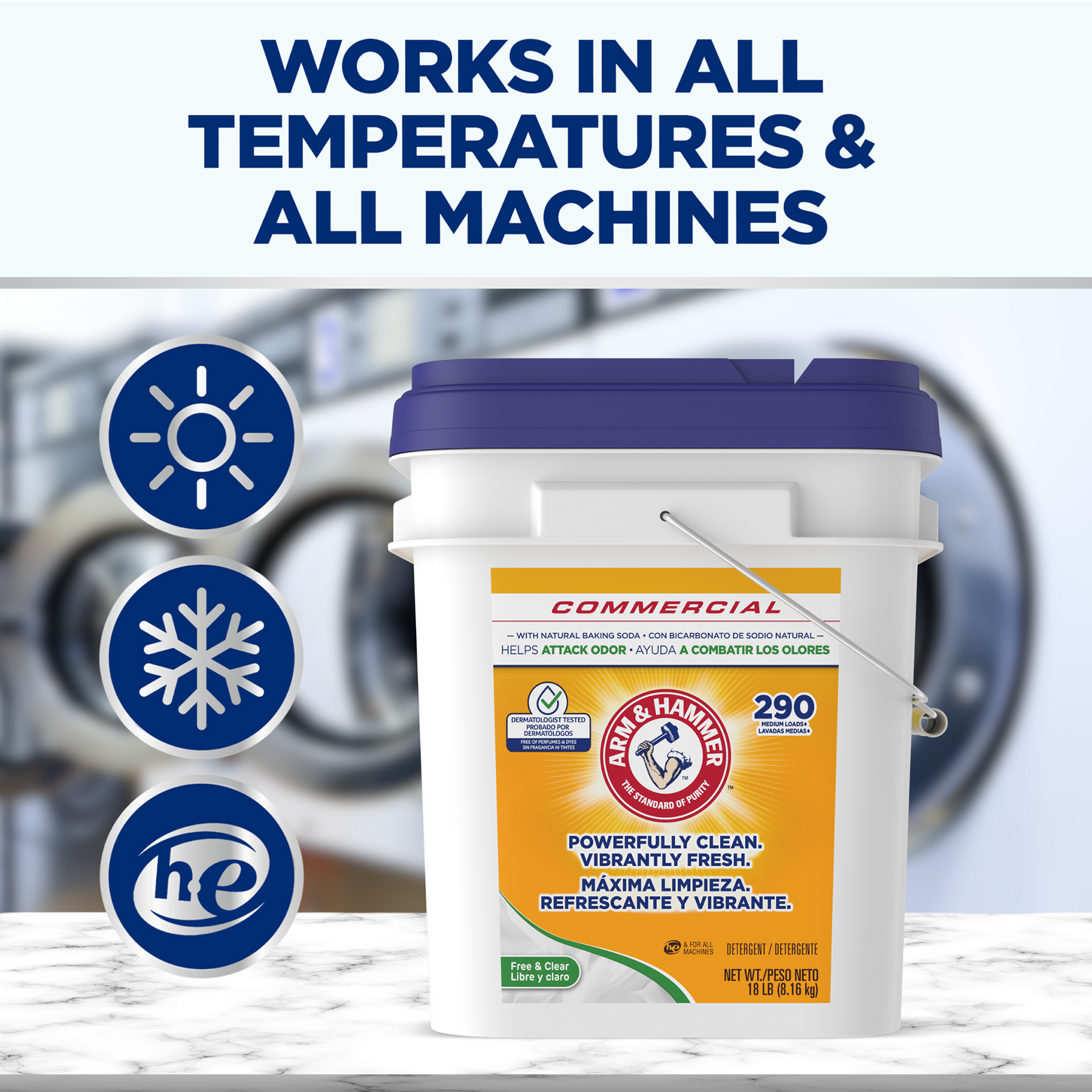 ARM & HAMMER Free & Clear 18lb Powder Laundry Detergent with copy - Works in all temperatures and all machines