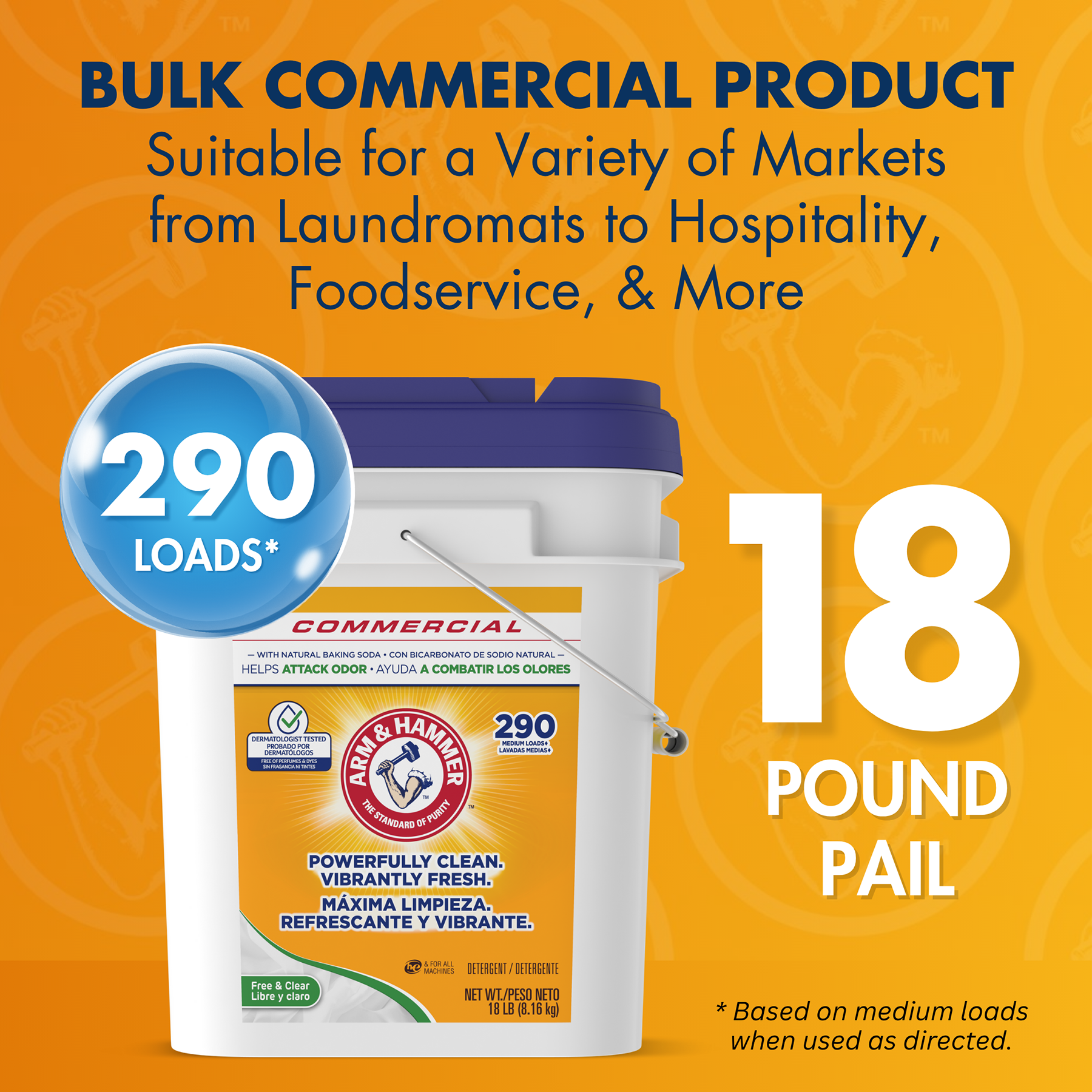 ARM & HAMMER Free & Clear 18lb Powder Laundry Detergent with copy - Bulk commercial product 290 Loads
