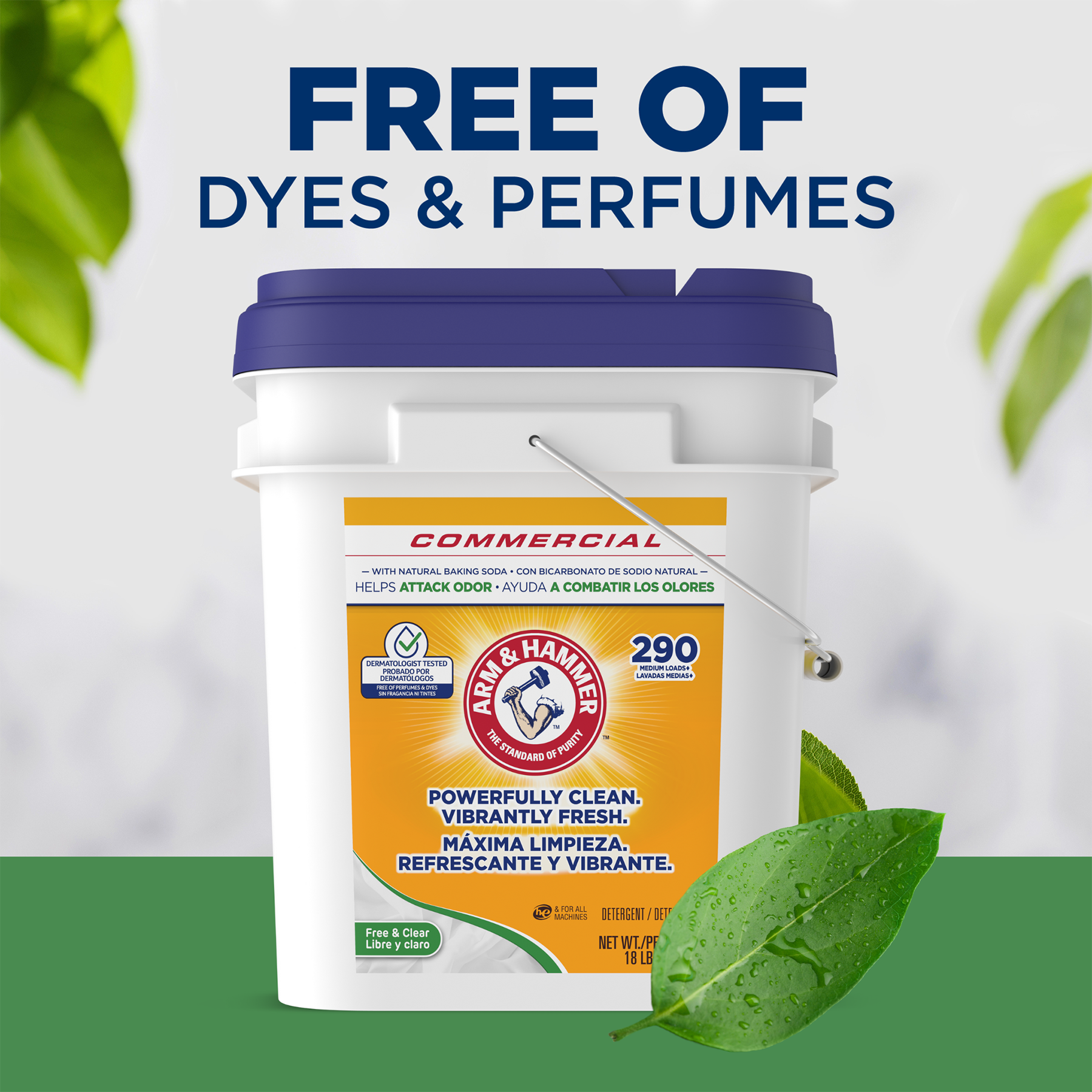 ARM & HAMMER Free & Clear 18lb Powder Laundry Detergent with copy - Free of Dyes and Perfumes