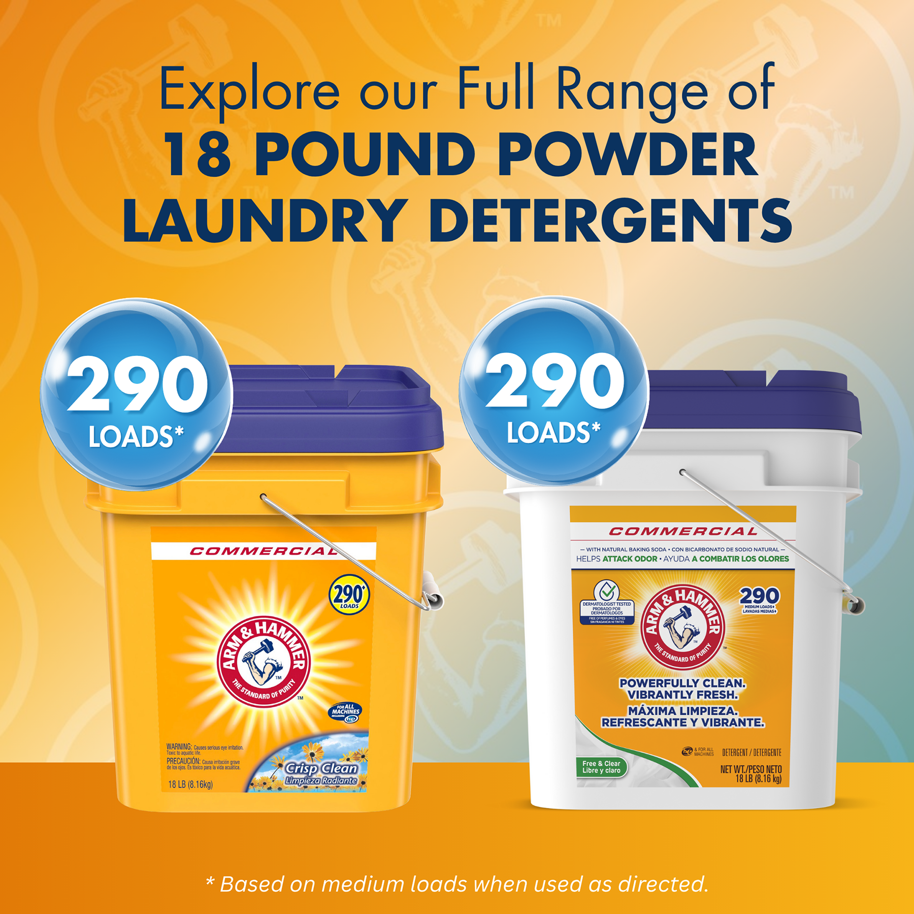 ARM & HAMMER Free & Clear 18lb Powder Laundry Detergent with copy - Explore our full range of £18 powder laundry detergents