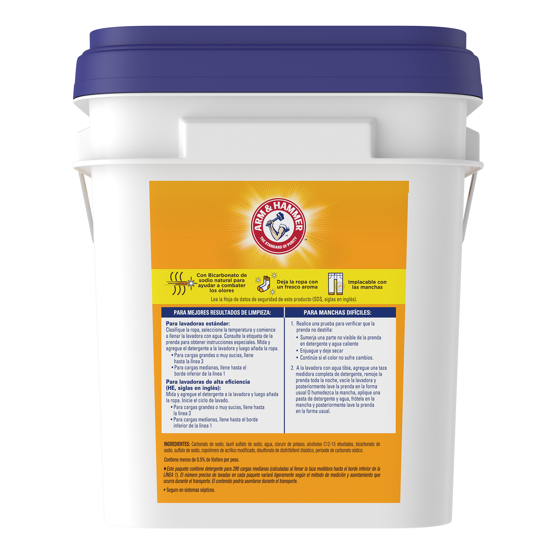 ARM & HAMMER Free & Clear 18lb Powder Laundry Detergent - Right side
