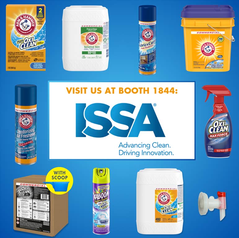 ISSA 2026 logo with ARM & HAMMER products